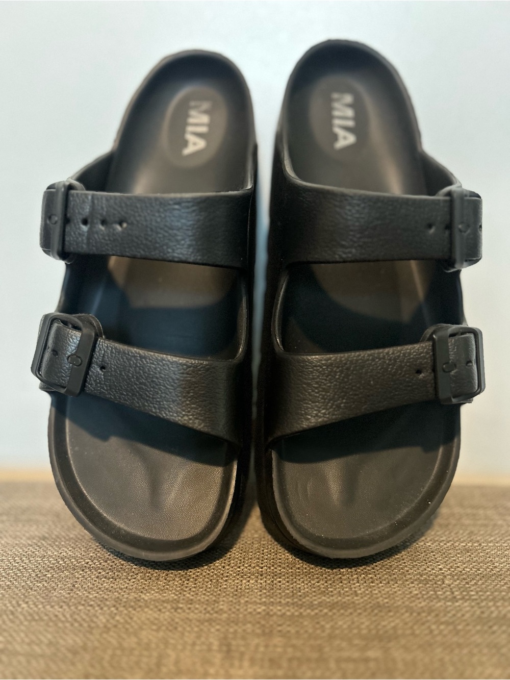 MIA Black Double Strap Slide Sandals